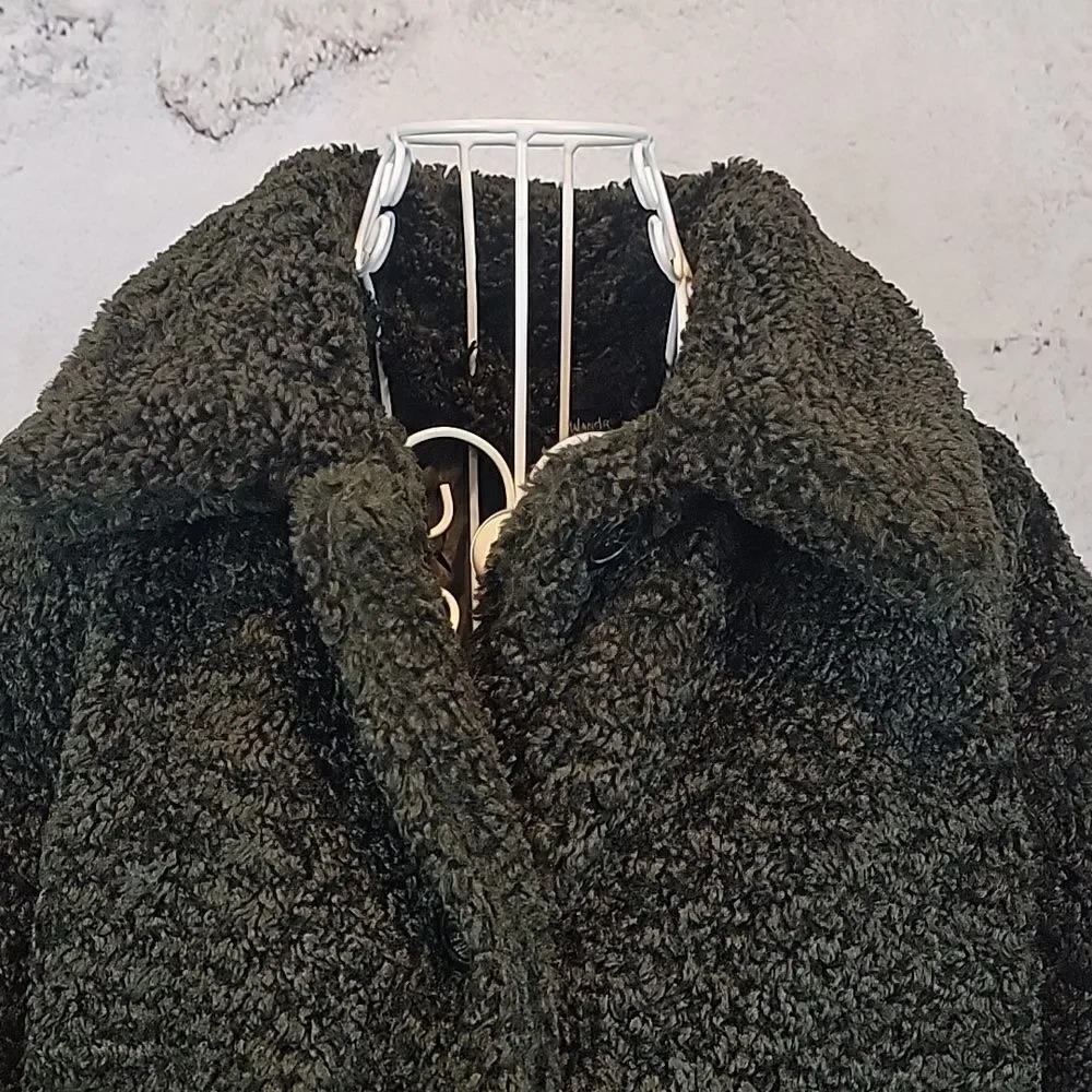 Catherine Malandrino faux fur teddy jacket dark emerald green Women's Size M